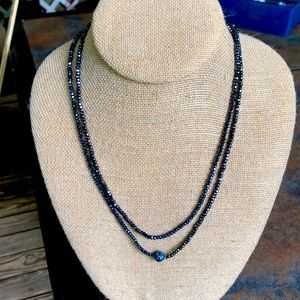 Stella and Dot Rossdale necklace 2-in-1 hematite/blue